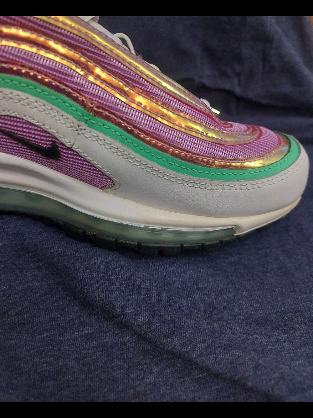 Nike Women’s Air Max 97 — Purple/Pink & Green Metallic Running Shoes Sz 8 - Picture 5 of 16